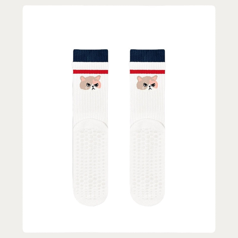 Cute Animal Silicone Grip Crew Socks for Yoga & Pilates