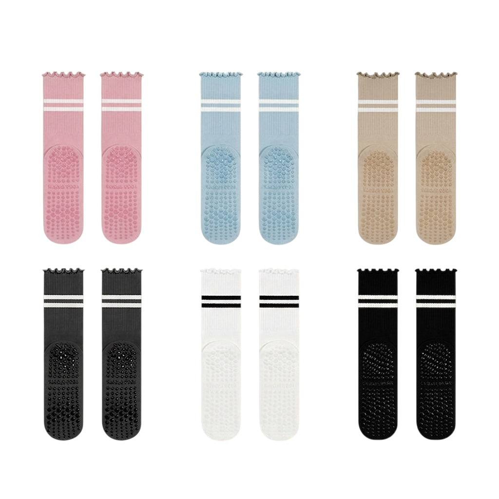 Ruffle Stripe Pilates & Yoga Grip Socks