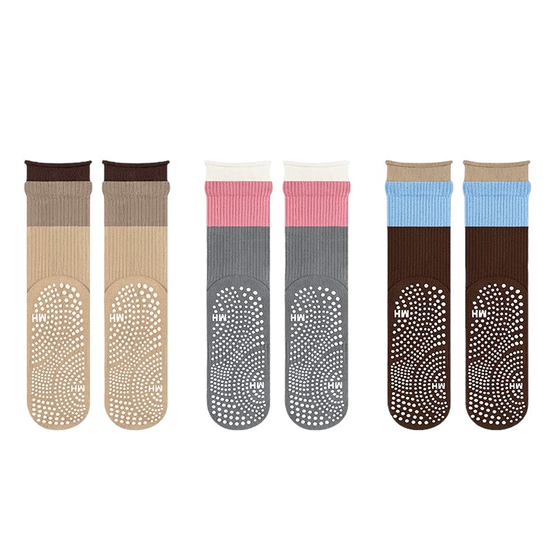 Colorblock Rolled-Cuff Grip Socks for Yoga & Pilates