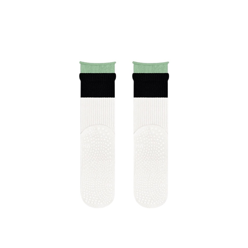 Colorblock Rolled-Cuff Grip Socks for Yoga & Pilates