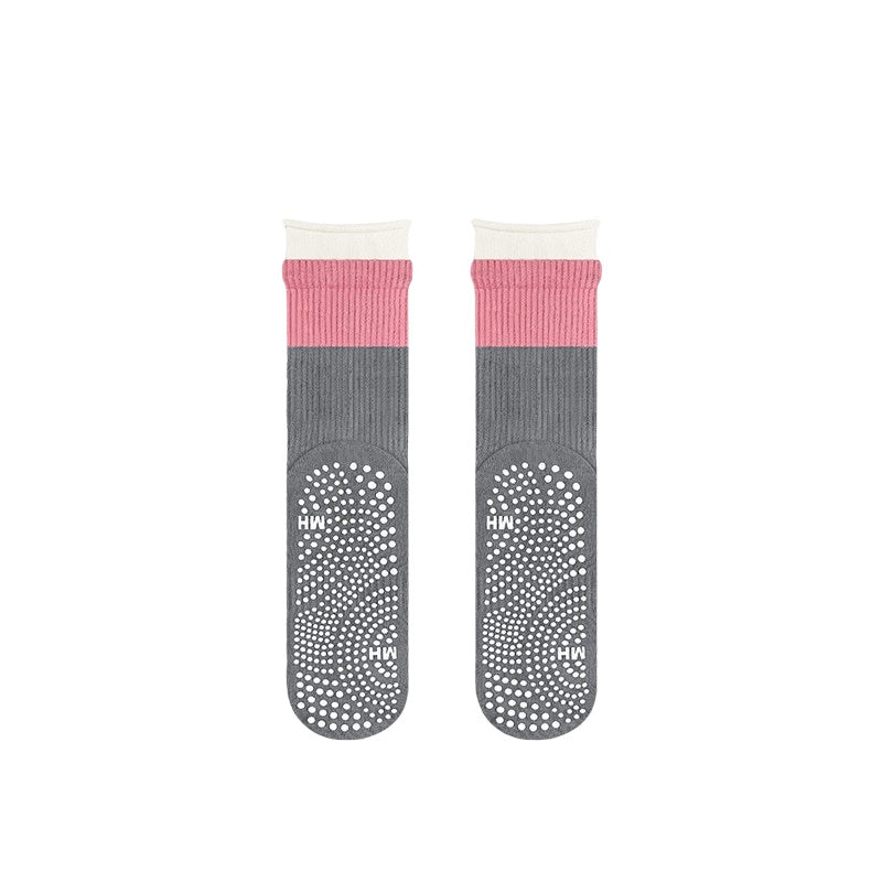 Colorblock Rolled-Cuff Grip Socks for Yoga & Pilates