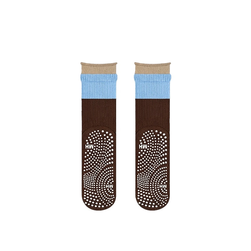 Colorblock Rolled-Cuff Grip Socks for Yoga & Pilates