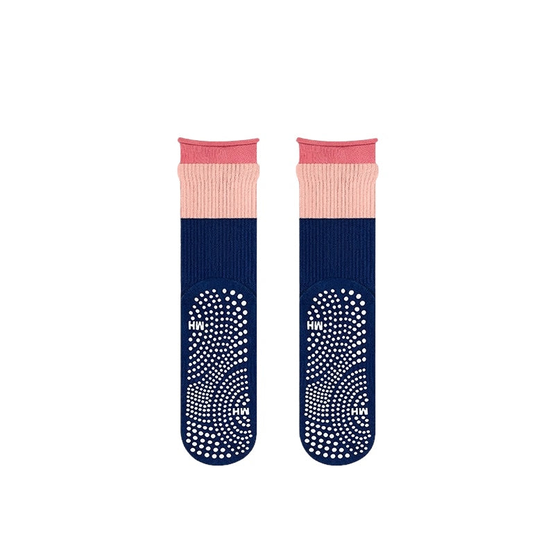 Colorblock Rolled-Cuff Grip Socks for Yoga & Pilates