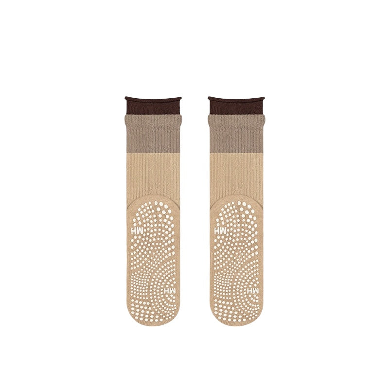 Colorblock Rolled-Cuff Grip Socks for Yoga & Pilates