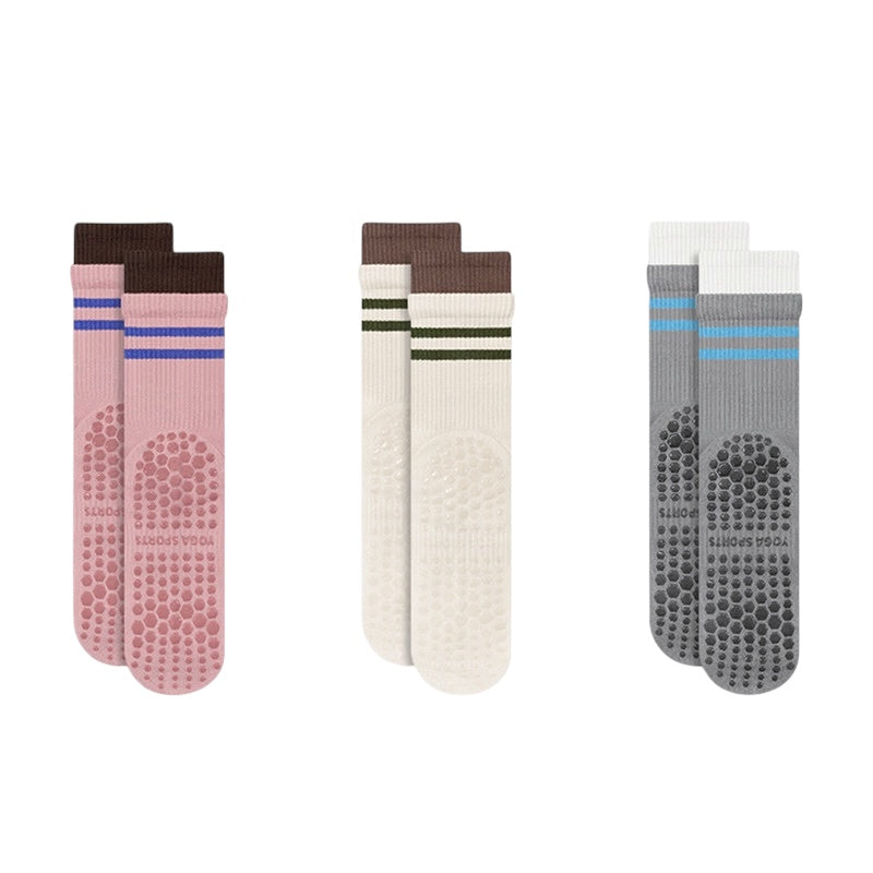Double Layer Striped Grip Socks for Pilates & Yoga