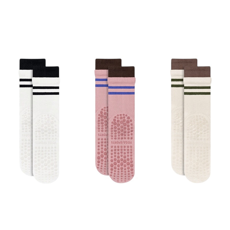 Double Layer Striped Grip Socks for Pilates & Yoga