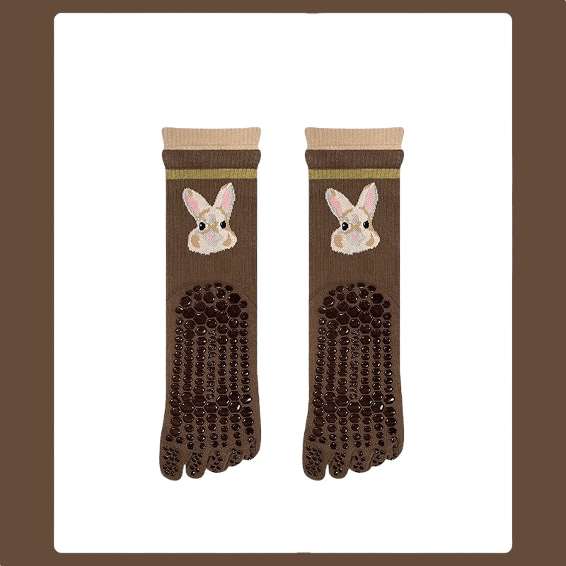 Cute Pet Non-Slip Five-Toe Pilates & Yoga Crew Grip Socks