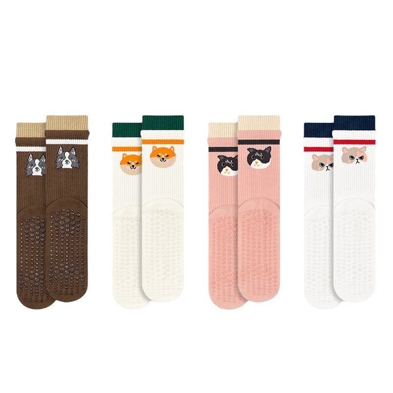 Cute Animal Silicone Grip Crew Socks for Yoga & Pilates