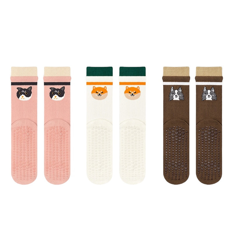 Cute Animal Silicone Grip Crew Socks for Yoga & Pilates