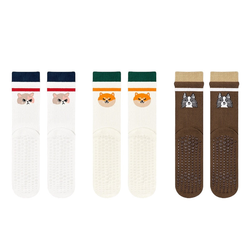 Cute Animal Silicone Grip Crew Socks for Yoga & Pilates
