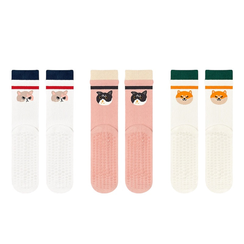 Cute Animal Silicone Grip Crew Socks for Yoga & Pilates