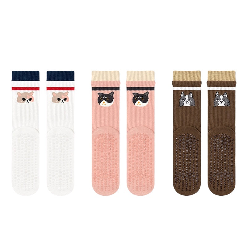 Cute Animal Silicone Grip Crew Socks for Yoga & Pilates