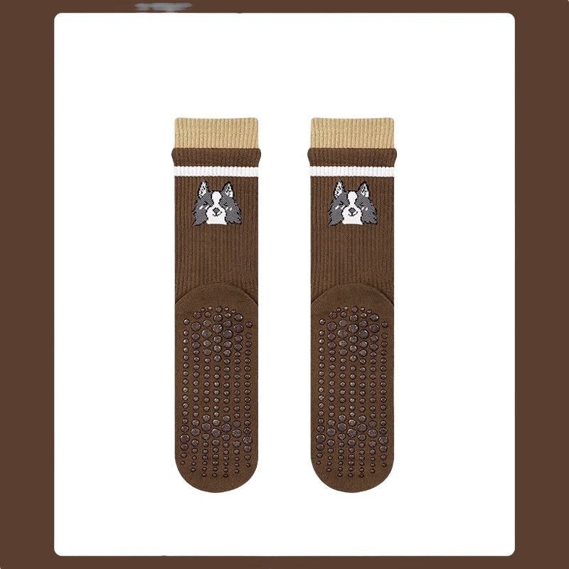 Cute Animal Silicone Grip Crew Socks for Yoga & Pilates