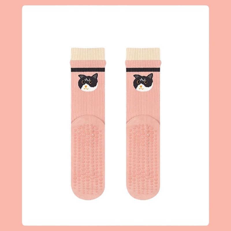 Cute Animal Silicone Grip Crew Socks for Yoga & Pilates