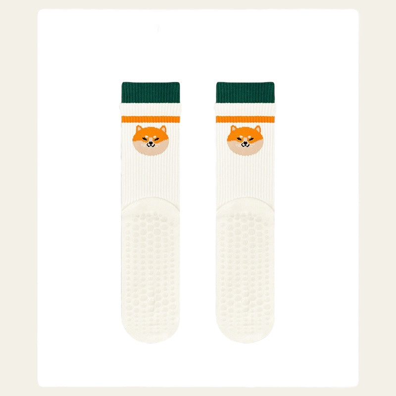 Cute Animal Silicone Grip Crew Socks for Yoga & Pilates