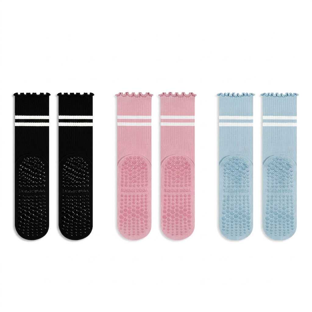 Ruffle Stripe Pilates & Yoga Grip Socks