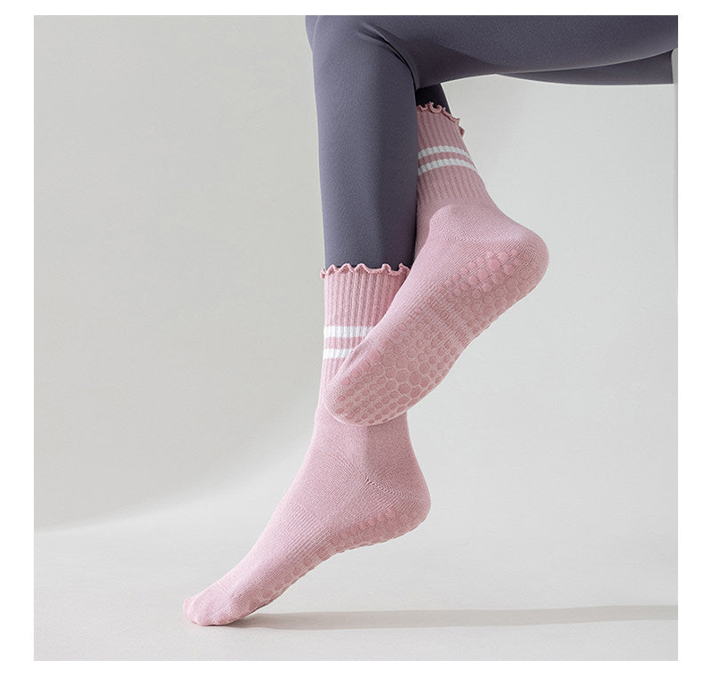 Ruffle Stripe Pilates & Yoga Grip Socks