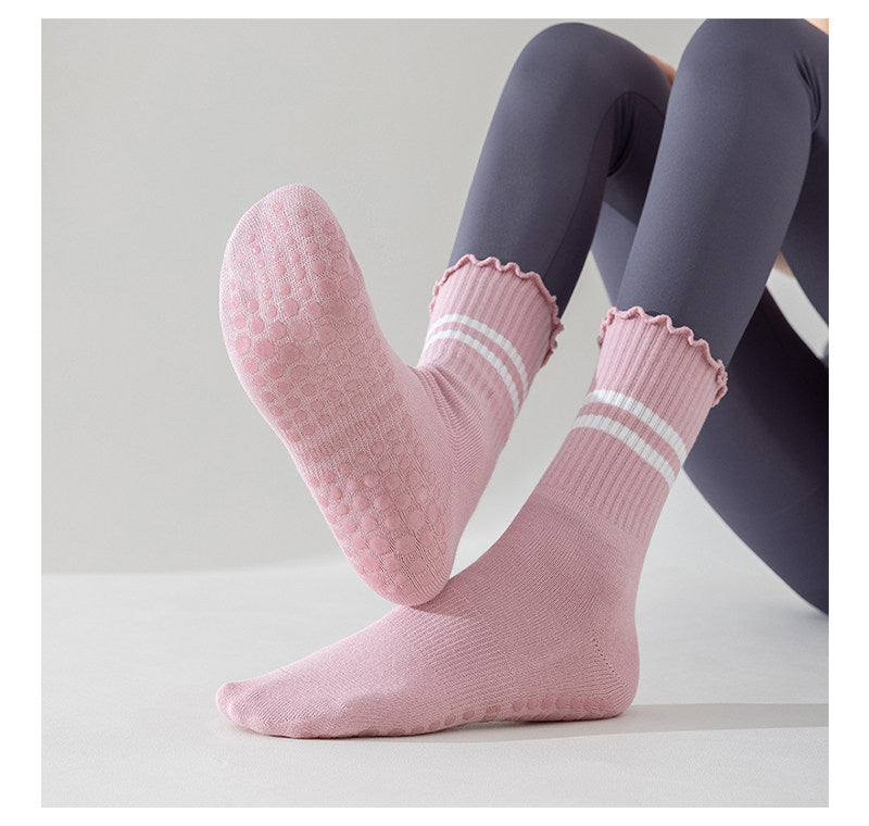 Ruffle Stripe Pilates & Yoga Grip Socks