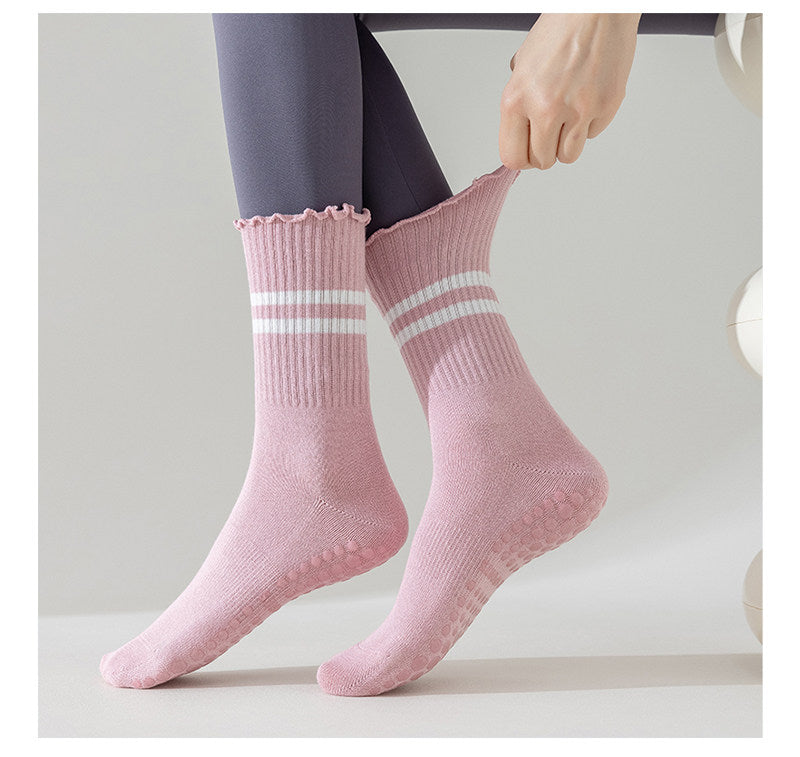 Ruffle Stripe Pilates & Yoga Grip Socks