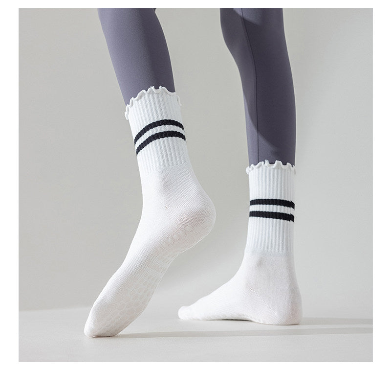 Ruffle Stripe Pilates & Yoga Grip Socks