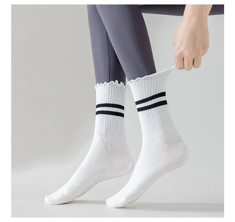 Ruffle Stripe Pilates & Yoga Grip Socks