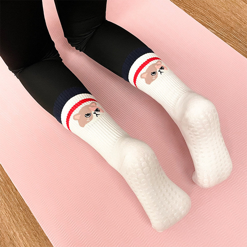 Cute Animal Silicone Grip Crew Socks for Yoga & Pilates