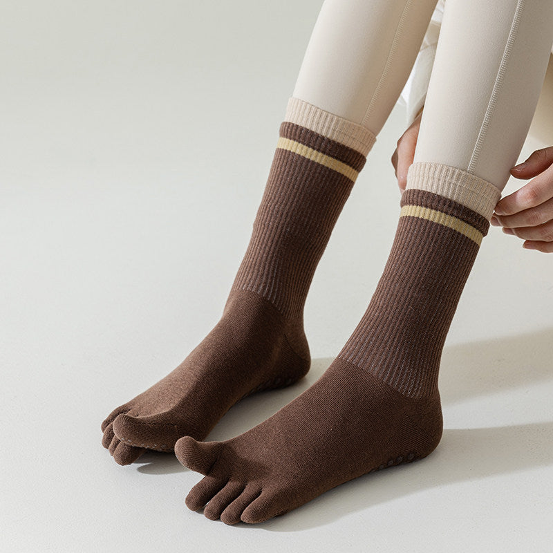 Cute Pet Non-Slip Five-Toe Pilates & Yoga Crew Grip Socks