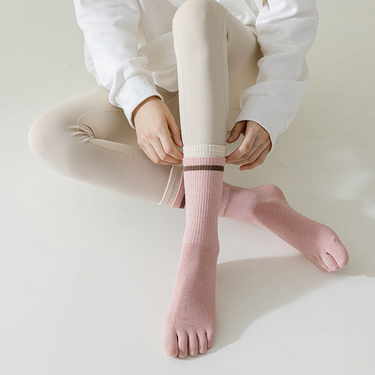 Cute Pet Non-Slip Five-Toe Pilates & Yoga Crew Grip Socks